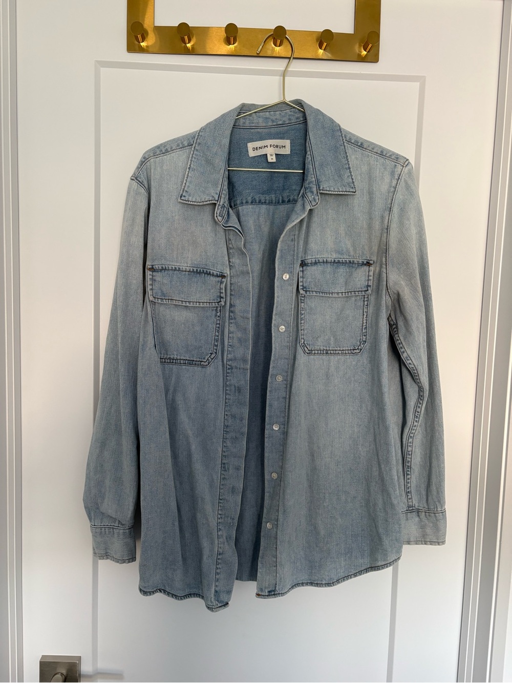 Aritzia Women’s Denim Forum Light Wash Blue Button-Down Denim Shirt